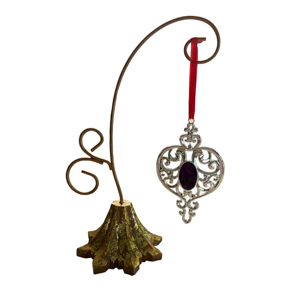 2013 Lenox Bejeweled Scroll Heart Ornament Silver Plated Purple NIB Christmas